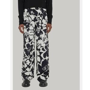 Dries Van Noten Men’s White Black Parton Floral-Print Viscose Pants Size EU 40